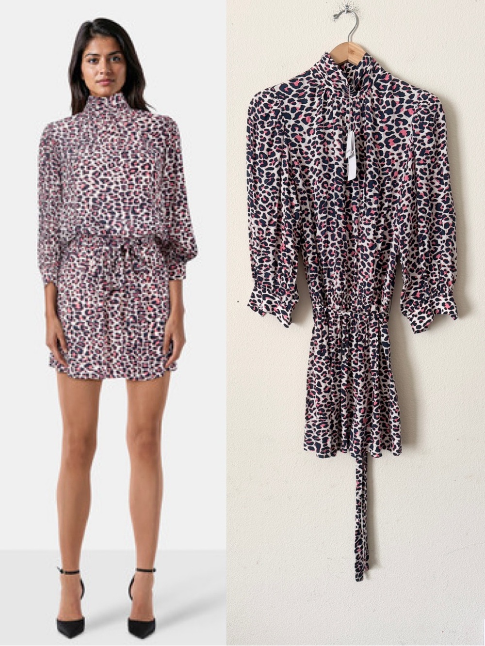 NWT Zadig & Voltaire MEDIUM Rivali long sleeve pink leopard print mini dress